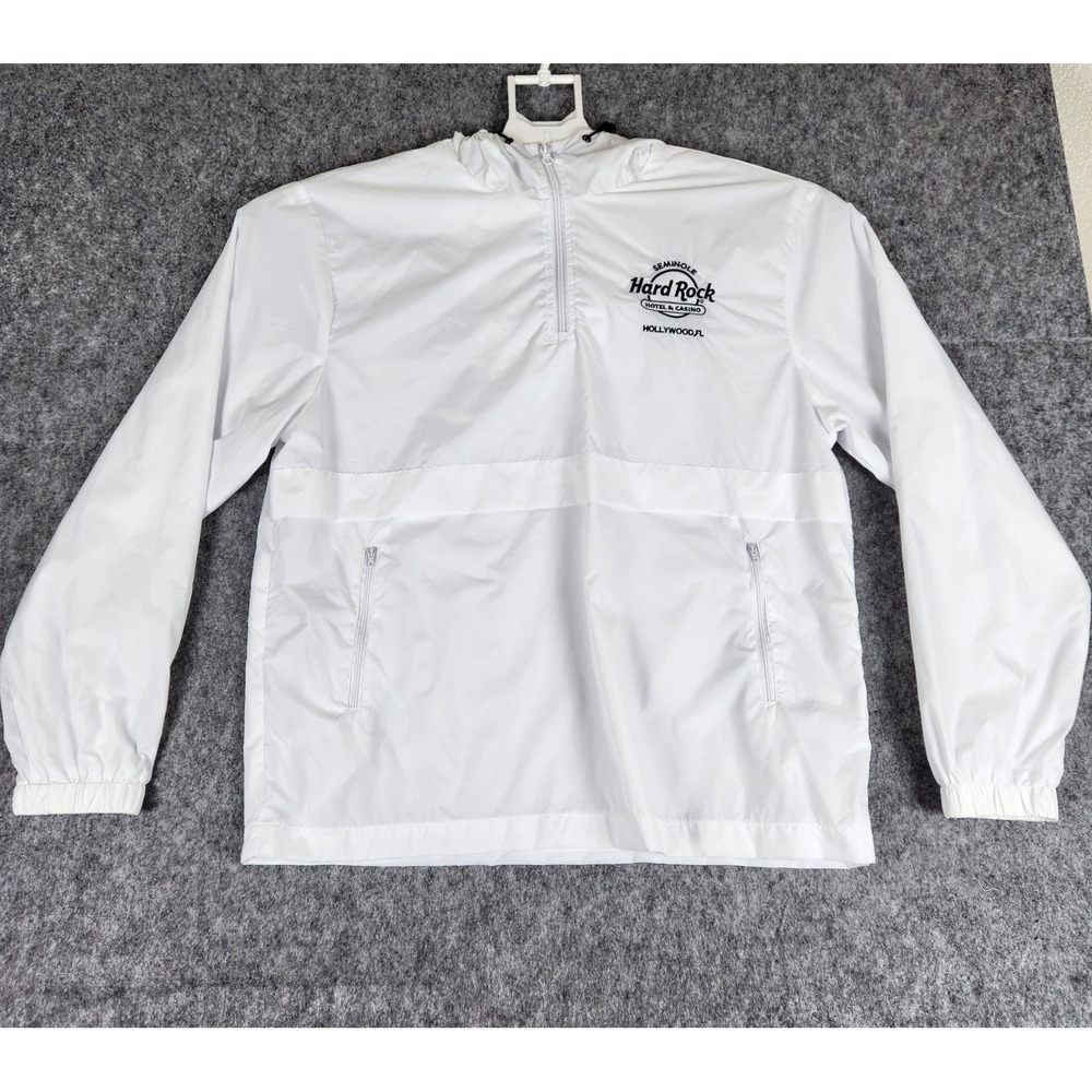 Hard Rock Hotel Casino Seminole Windbreaker Jacket Men L White Anorak Souvenir